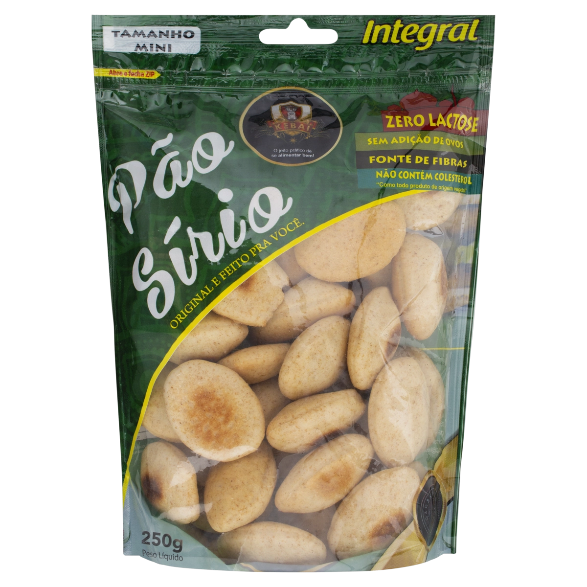 Pão Sírio Mini Integral Zero Lactose Kebai Pacote 250g