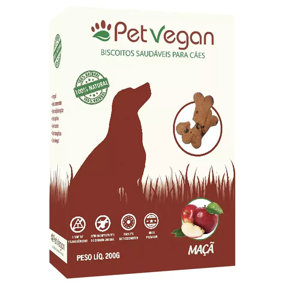 Biscoitos Pet Vegan Maçã - Petisco Saudável Vegano para Cães (200g)