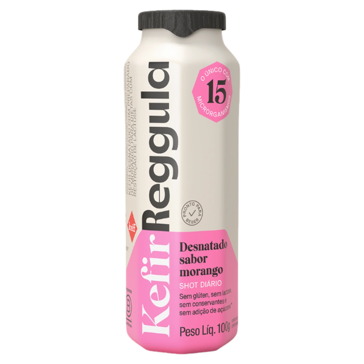Kefir Desnatado Morango Zero Lactose Kefir Reggula Shot Diário Frasco 100g