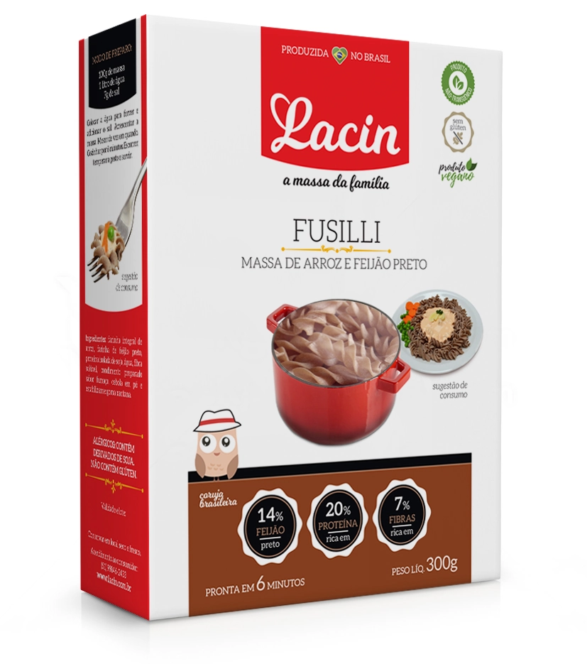 Massa Lacin De Arroz E Feijão Preto Sem Glúten, Rica Em Proteína E Fibras, Produto Vegano E Livre De