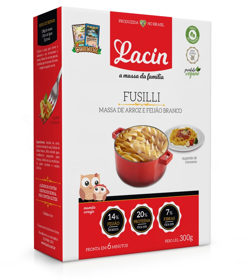 Massa Lacin De Arroz E Feijão Branco Sem Glúten, Rica Em Proteína E Fibras, Produto Vegano E Livre D