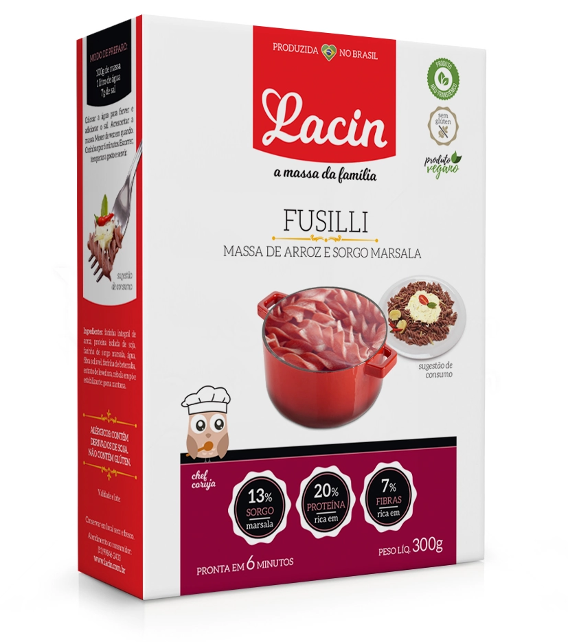 Massa Lacin De Arroz E Sorgo Marsala Sem Glúten, Rica Em Proteína E Fibras, Produto Vegano E Livre D
