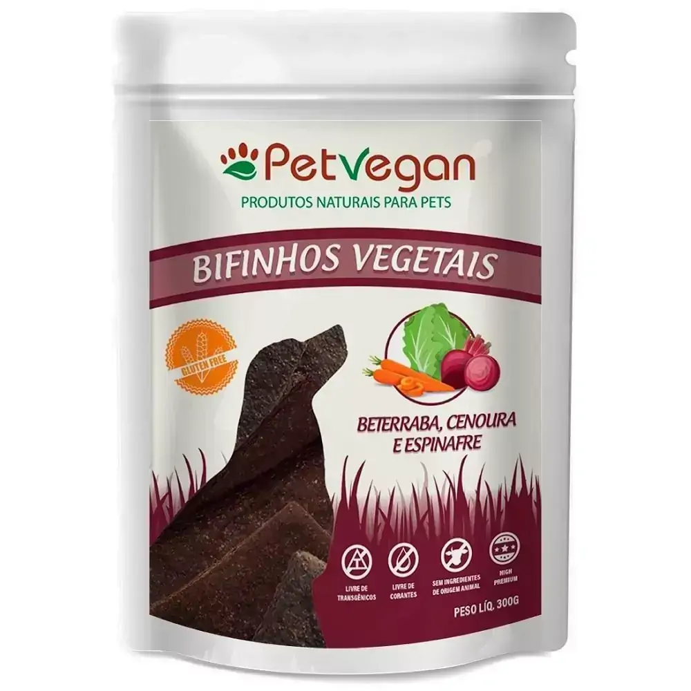 Pet Vegan Bifinhos Vegetais - Beterraba, Cenoura e Espinafre Gluten Free - Petisco Saudável Vegano para Cães (300g)