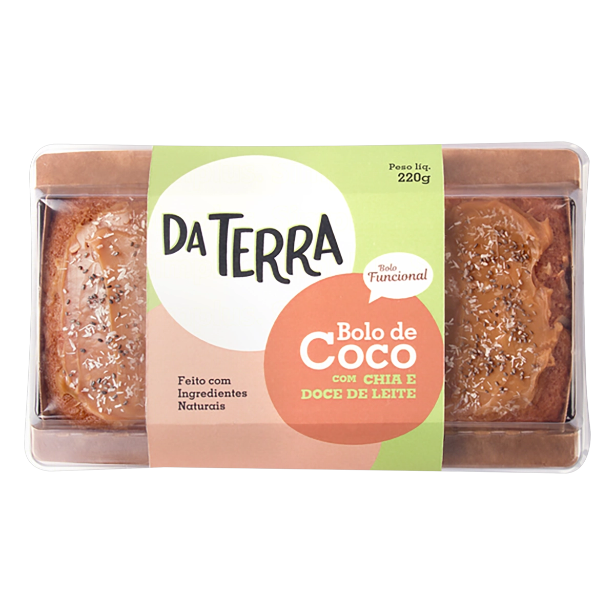 Bolo Coco Com Chia E Doce De Leite Da Terra Bandeja 220g