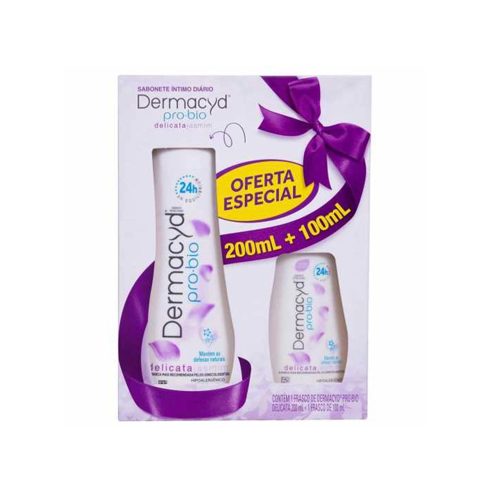 Kit Sabonete Líquido íntimo Delicata Jasmim 200ml 100ml Dermacyd Pro Bio