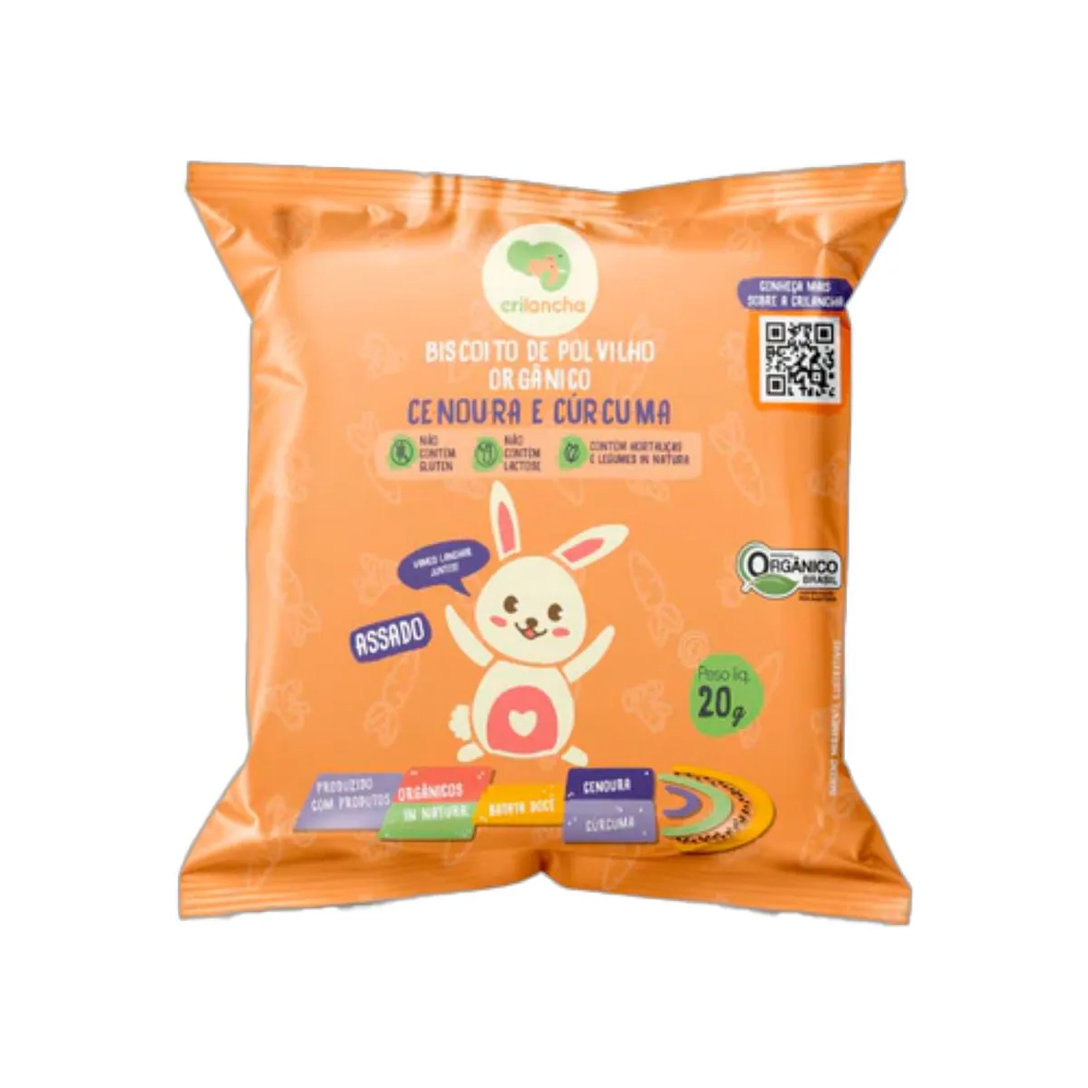 Biscoito de Polvilho Cenoura e Cúrcuma Vegano Orgânico Crilancha 20g