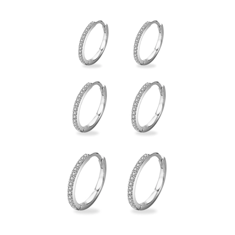 Jú Folheados Kit Trio Argolas Banho De Prata Cravejada Zircônia 12 14 16mm Aro 2mm