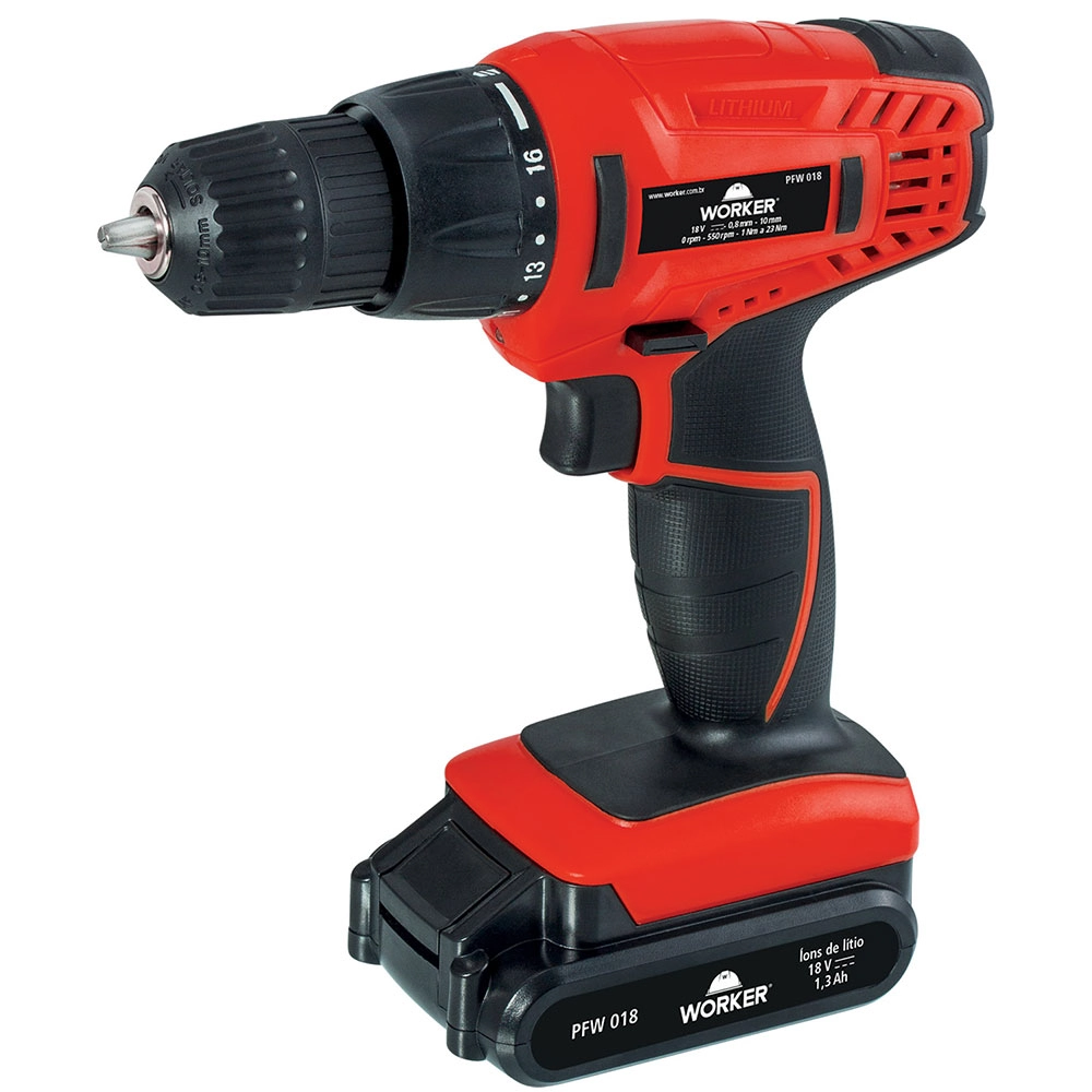 Parafusadeira / Furadeira Worker Pfw 018 Com 2 Baterias 18v Bivolt