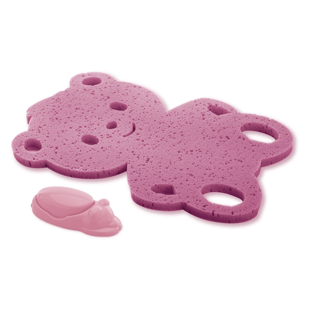 Kit Banho Esponja E Saboneteira R:944 16 Rosa Bebê