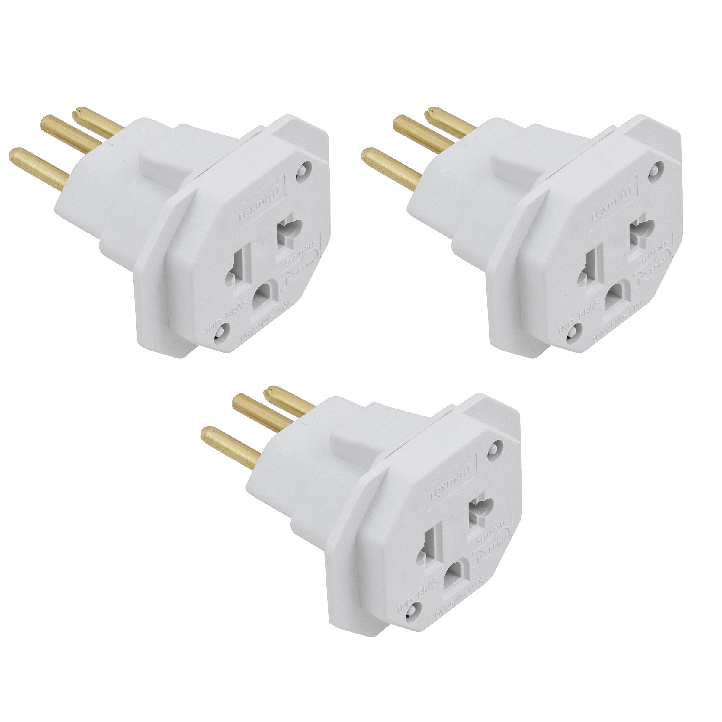 Kit de Adaptador 1 tomada 3 Unidades Branco Lexman