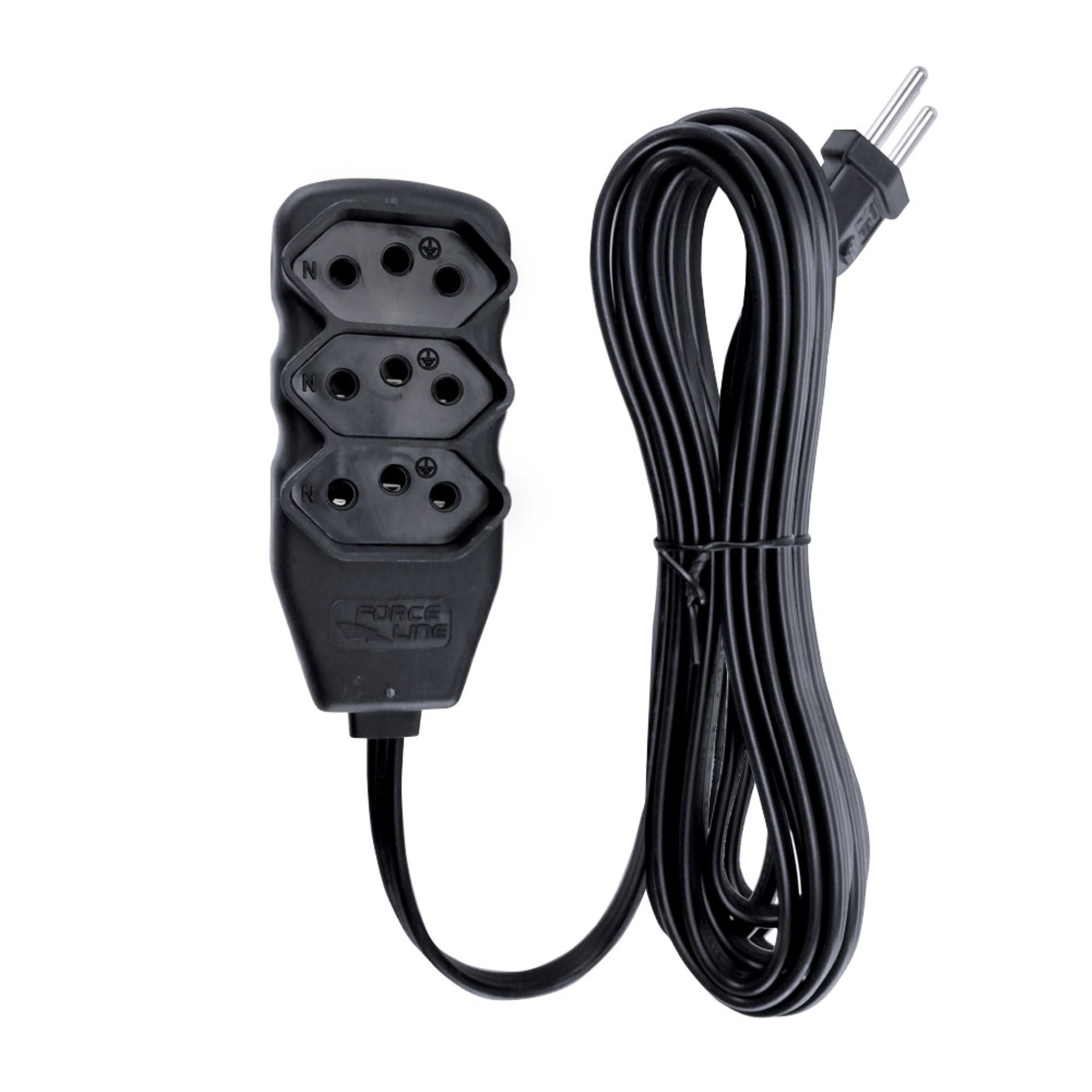 Extensão com Protetor Rearmável 5 Metros 3 Tomadas 10A Preto Force Line