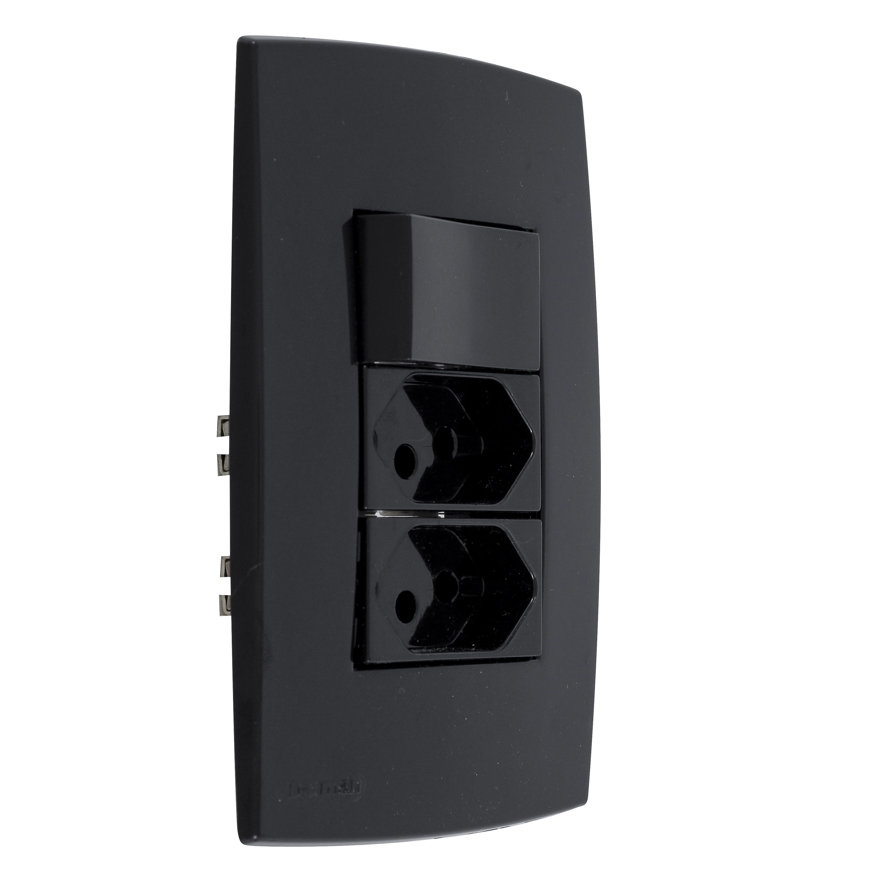 Conjunto Interruptor Simples 10A 220V e Tomada Dupla 2P+T Preto Lexman