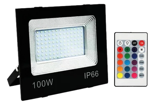 Refletor Holofote Led 100w Cores Rgb C/ Controle Remoto