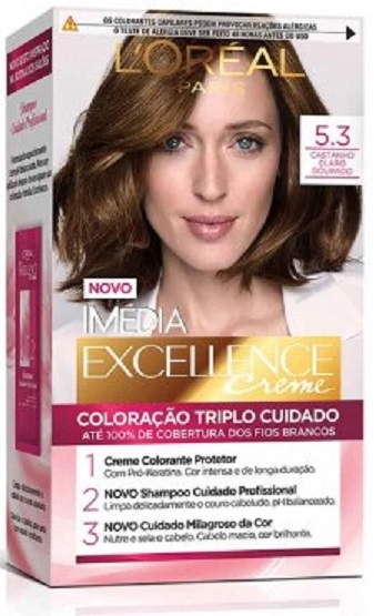 Tintura L`oreal Imédia Excellence Creme Kit 5.3 Castanho Claro Dourado