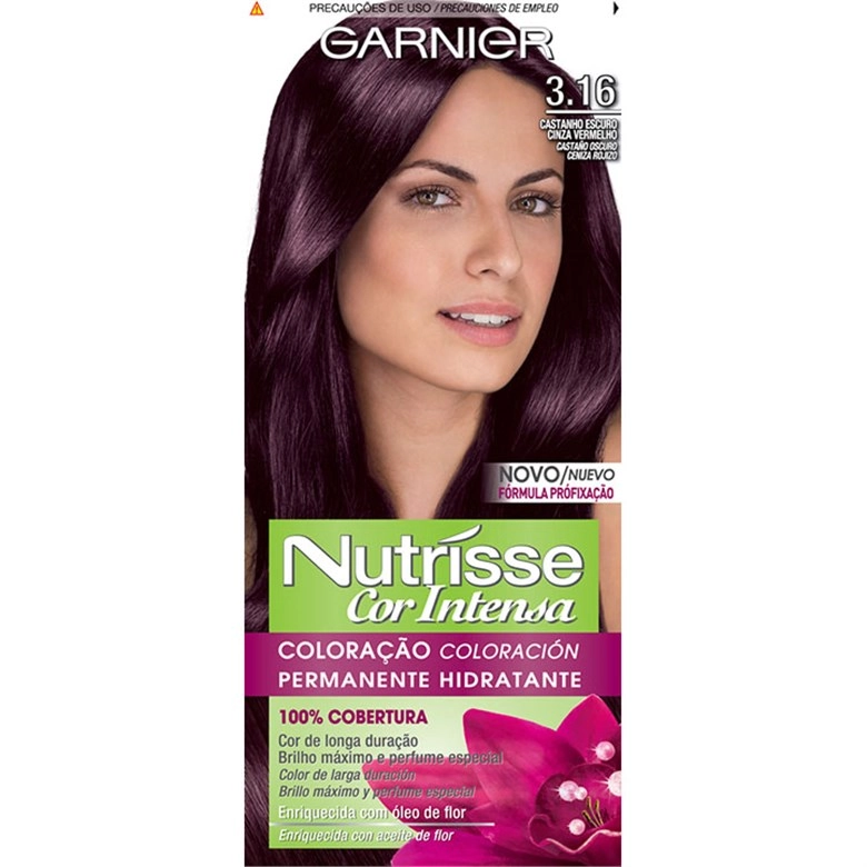 Tintura Permanente Nutrisse 3.16 Castanho Escuro Cinza Vermelho Garnier