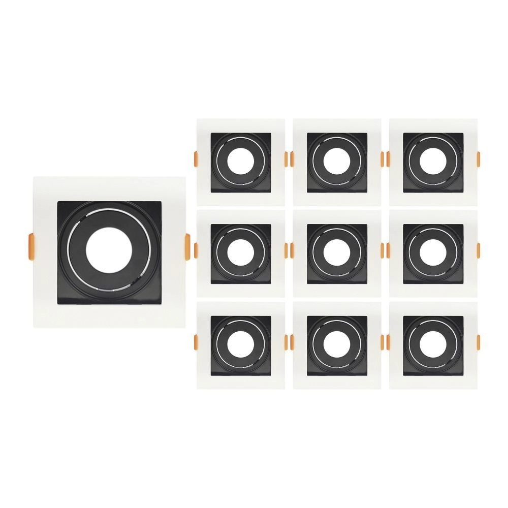 10 Spots De Embutir Recuado Taschibra Conecta Para Lâmpada Mr11 Quadrado Branco/preto