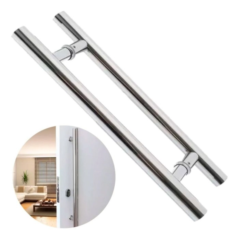 Puxador Para Porta Inox 304 Prata Pivotante 40cm Redondo