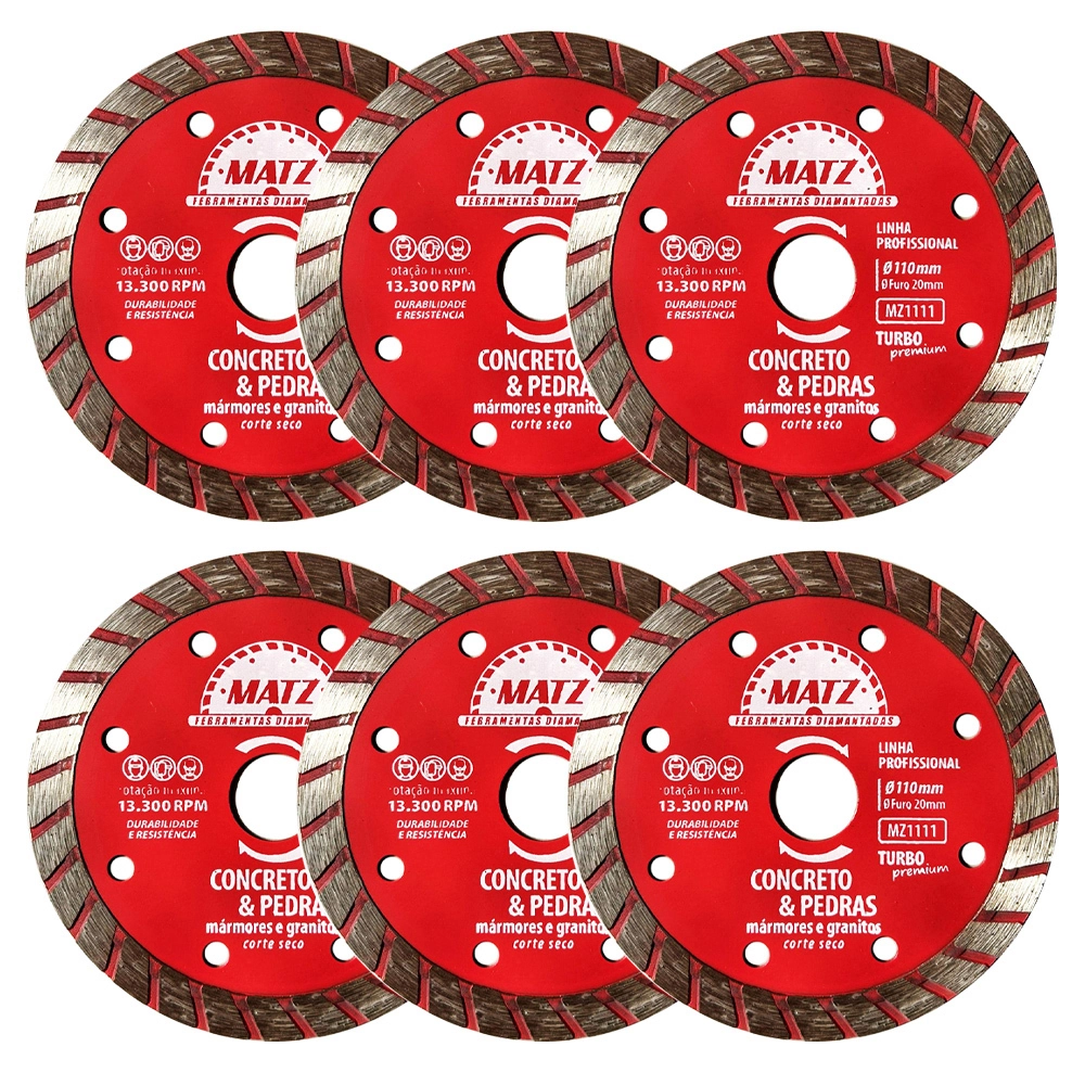 Kit 6 Disco Corte Diamantado Turbo P/ Concreto 110x20mm Matz