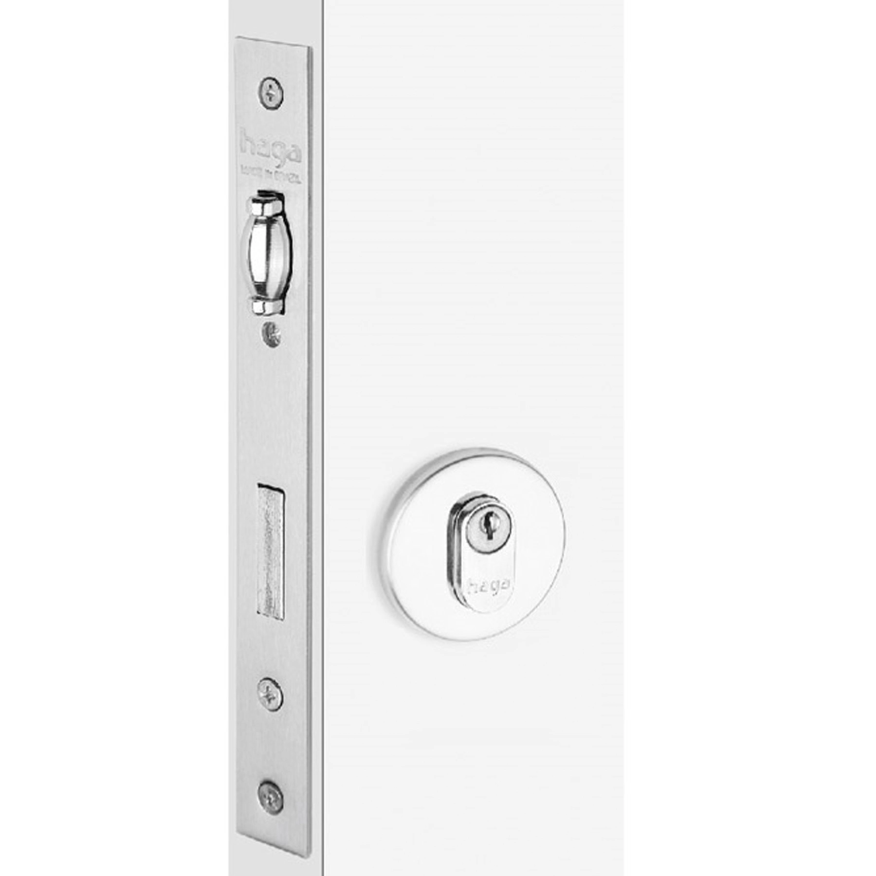 Fechadura Haga Trinco Rolete para Porta Pivotante Cromado 40mm Inox Chave Simples 527