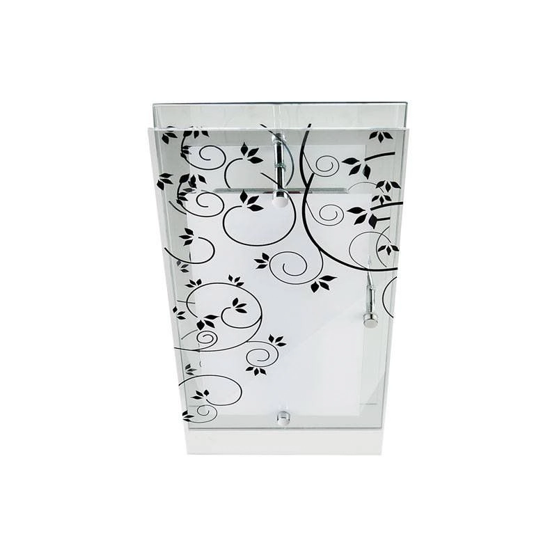 Arandela Retangular Vidro Branco Jateado Flores 35cm 1e27
