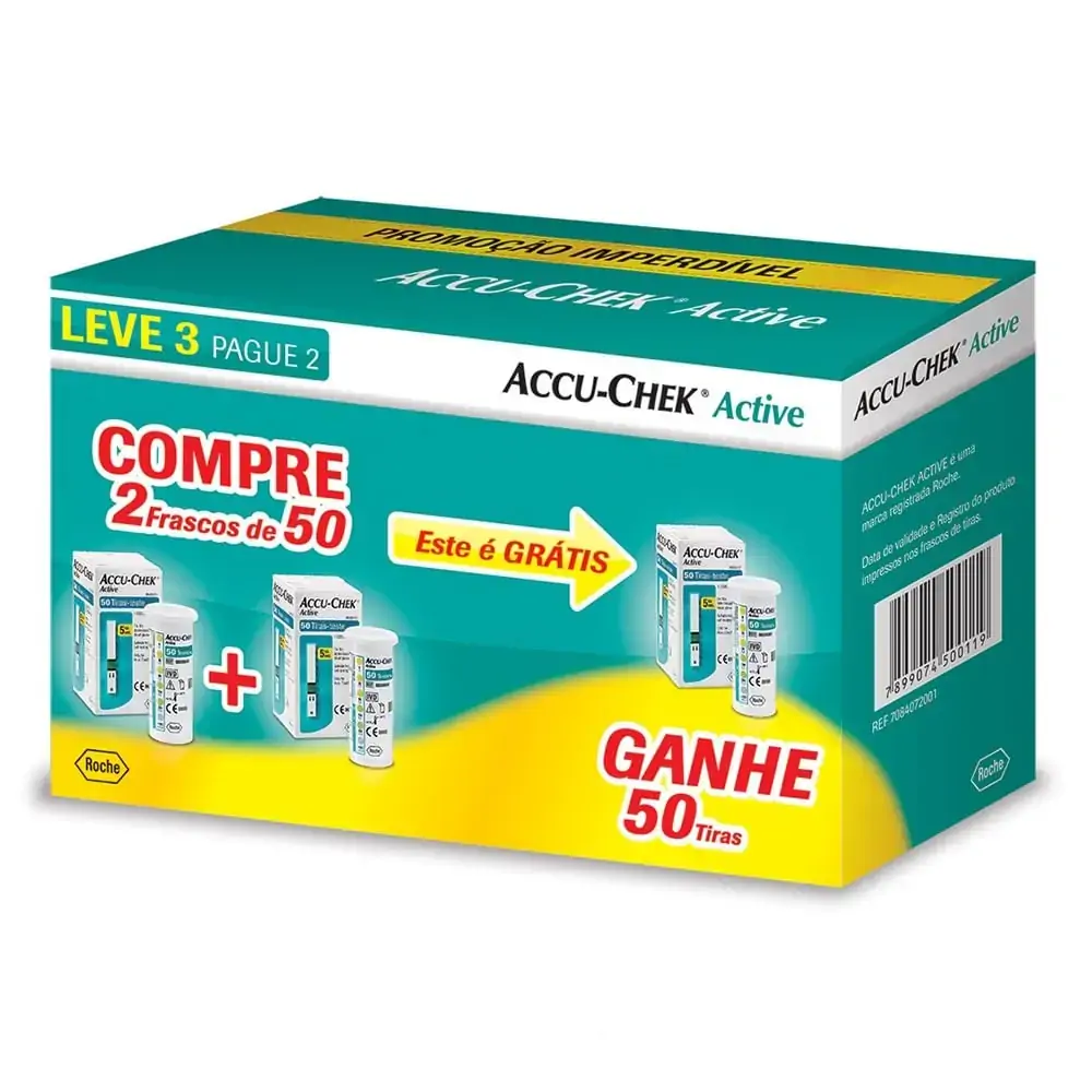 Accu Chek Active Embalagem Promocional Leve 3 Pague 2 3x50 150 Tiras