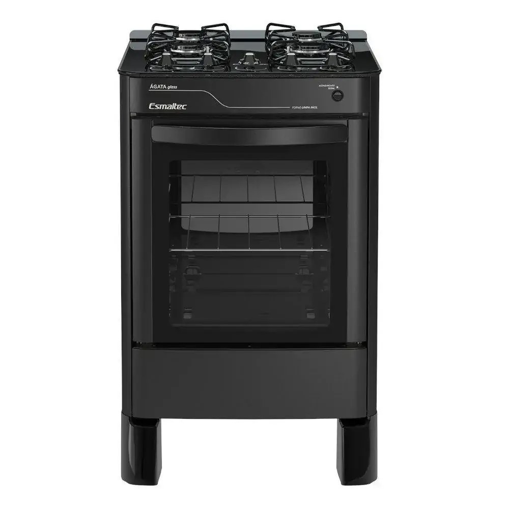 Fogão Ágata Glass Piso 4 Bocas Preto Esmaltec Bivolt