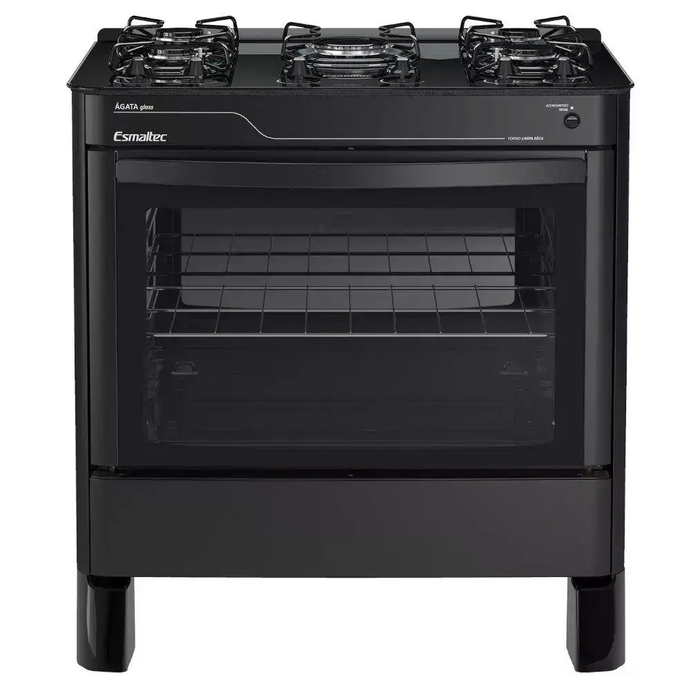 Fogão Agata Glass Piso 5 Bocas Preto Esmaltec Bivolt - 127v/220v