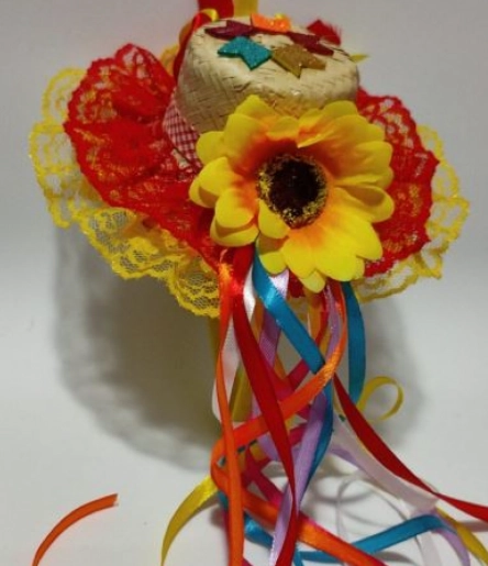 Tiara Junina Chapéu Com Fitas De Cetim Boneca Girassol