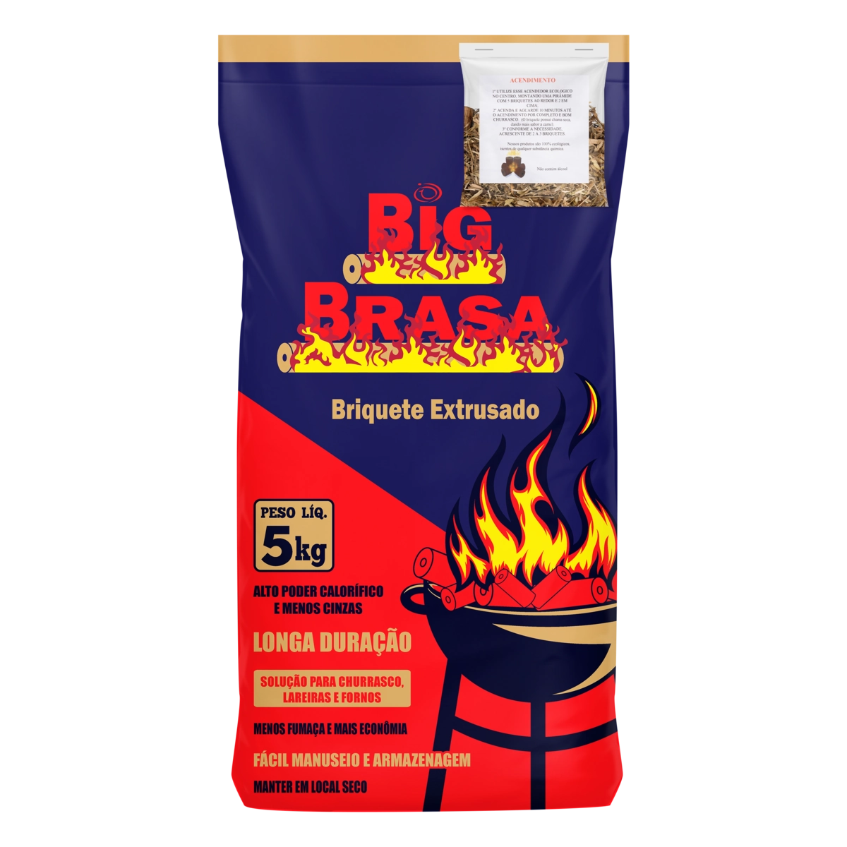 Briquete Extrusado Com Acendedor Big Brasa Pacote 5kg