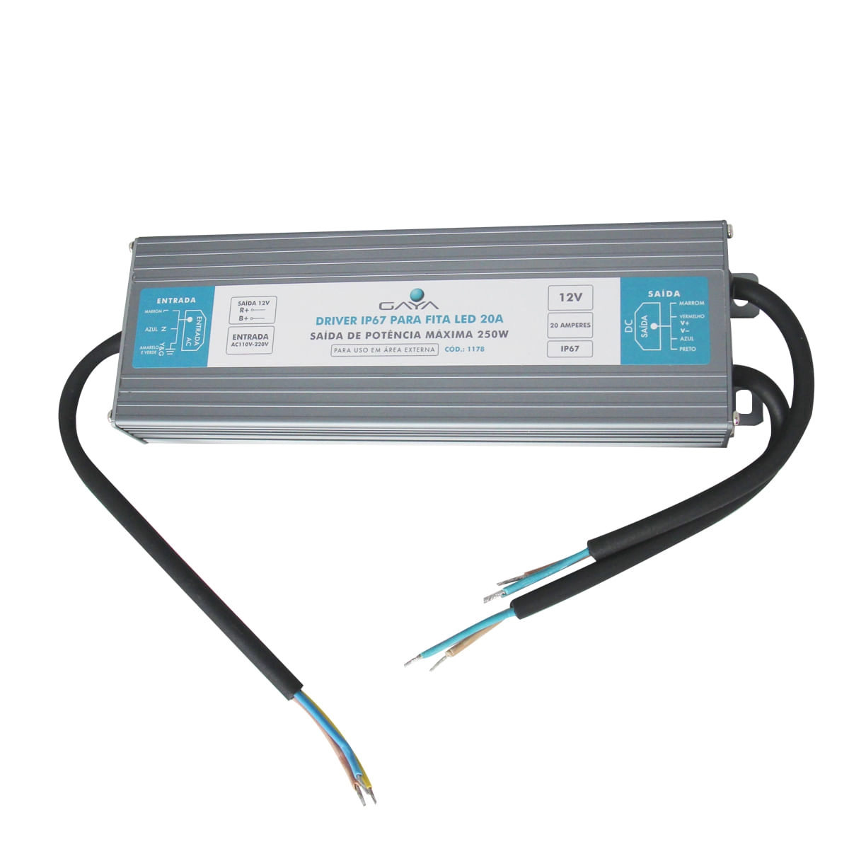 Fonte Driver Ip67 Gaya Blindado P/ Fita Led 20a 250w 12v