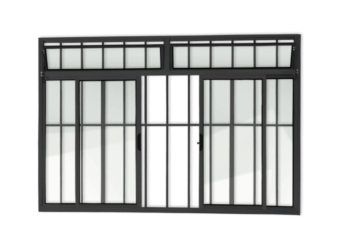 Janela Alumínio Classic 4 Folhas Com Bandeira E Grade Preto - 100x120