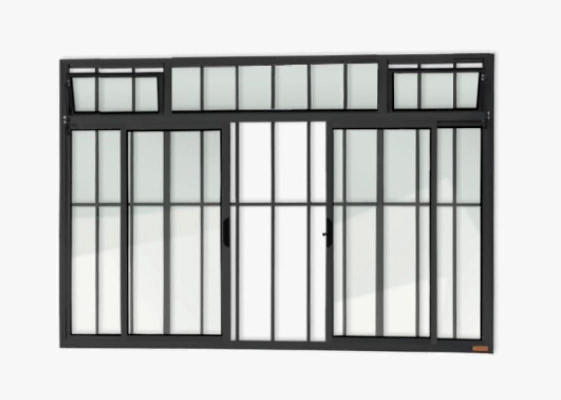 Janela Alumínio Classic 4 Folhas Com Bandeira E Grade Preto - 100x200