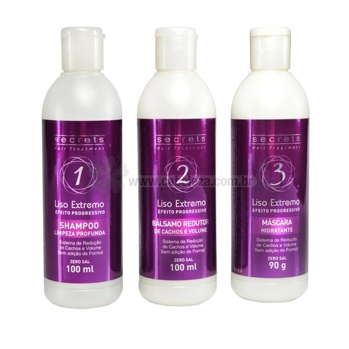 Kit Secrets Liso Extremo Efeito Progressivo Shampoo Redutor De Cachos E Máscara Hidratante