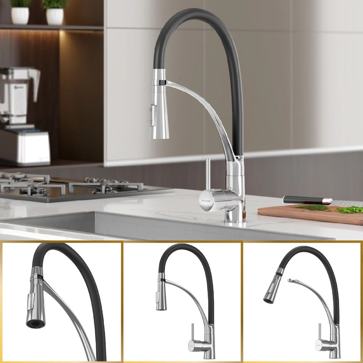 Torneira Para Cozinha Gourmet Luxo Florença Monocomando Flexível Metal Goldenx