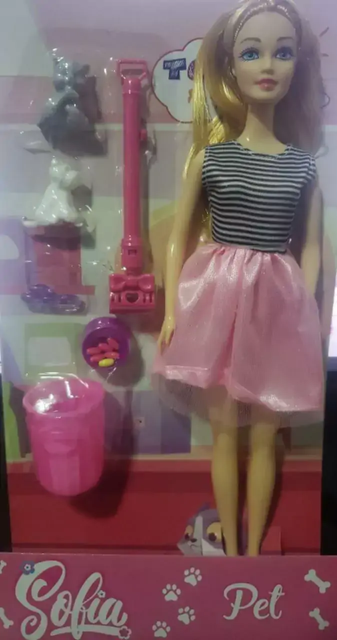 Boneca Sofia Pet 29cm c/ Acessórios para Brincar de Cuidar do Gatinho e do Cachorrinho, Dm Toys, +3 Anos - 127779