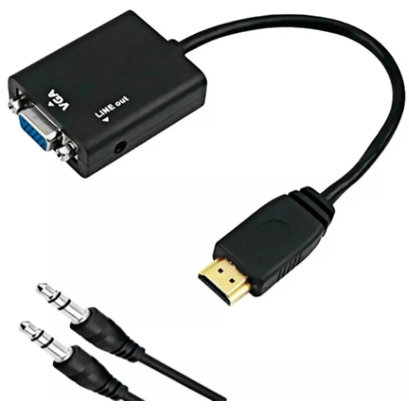 Cabo Conversor Adaptador De Vídeo Hdmi P/ Vga Com Áudio P2