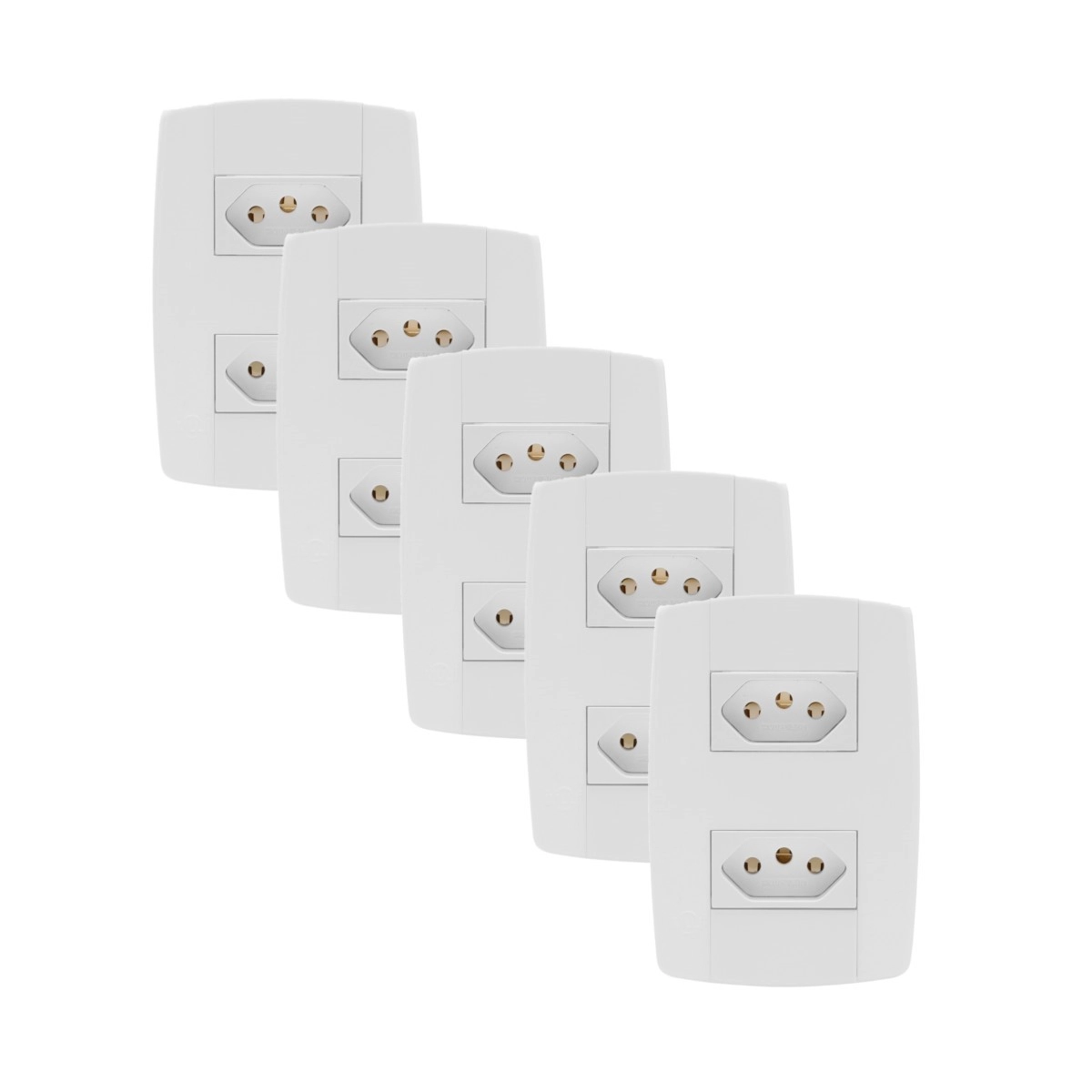 Kit 5 Conjunto 2 Tomadas Branca Monobloco 2p+t 20a 250v 4x2