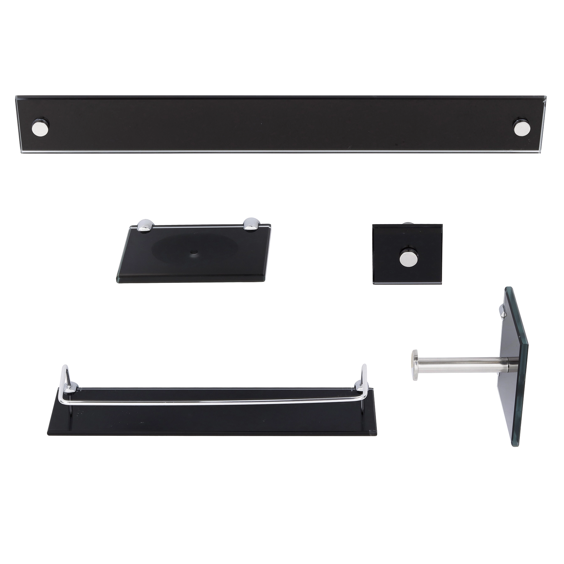Kit Acessórios de Parede 5 peças em Metal e Vidro Preto Colorati VB Cristais