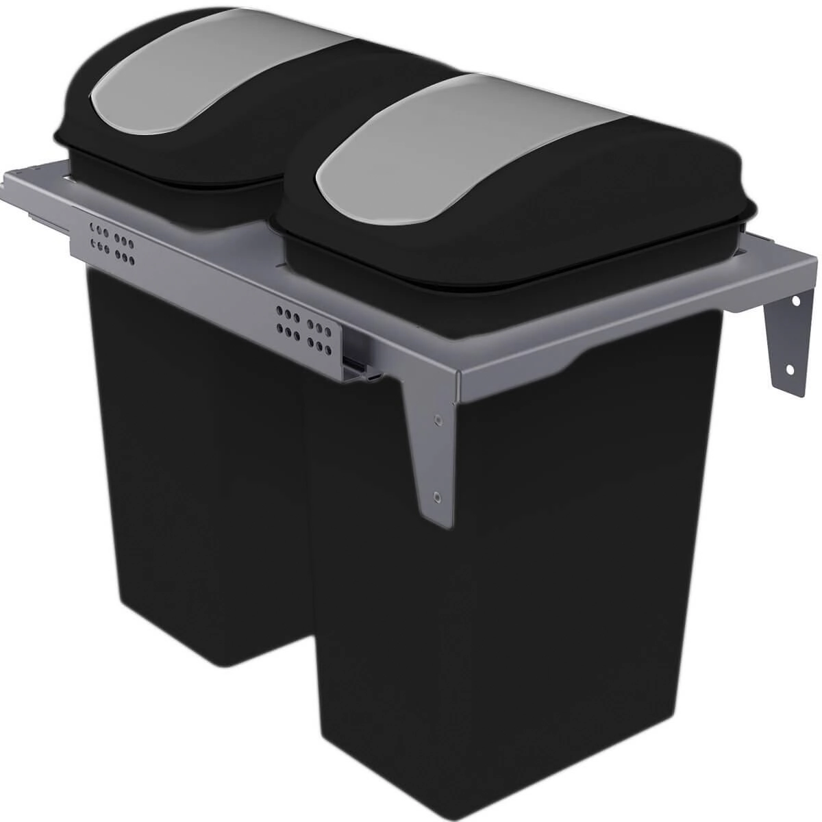 Lixeira Dupla Deslizante 15l Flat Cozinha Aço Pintado Preto