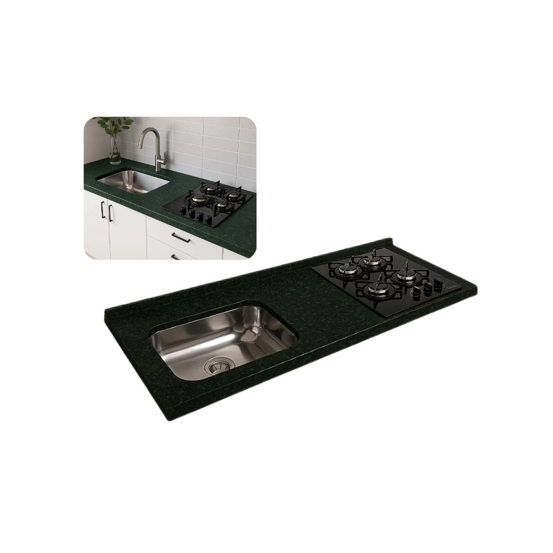 Pia Cozinha Granito Verde Ubatuba 120cm Corte Cooktop E Cuba  Verde Ubatuba