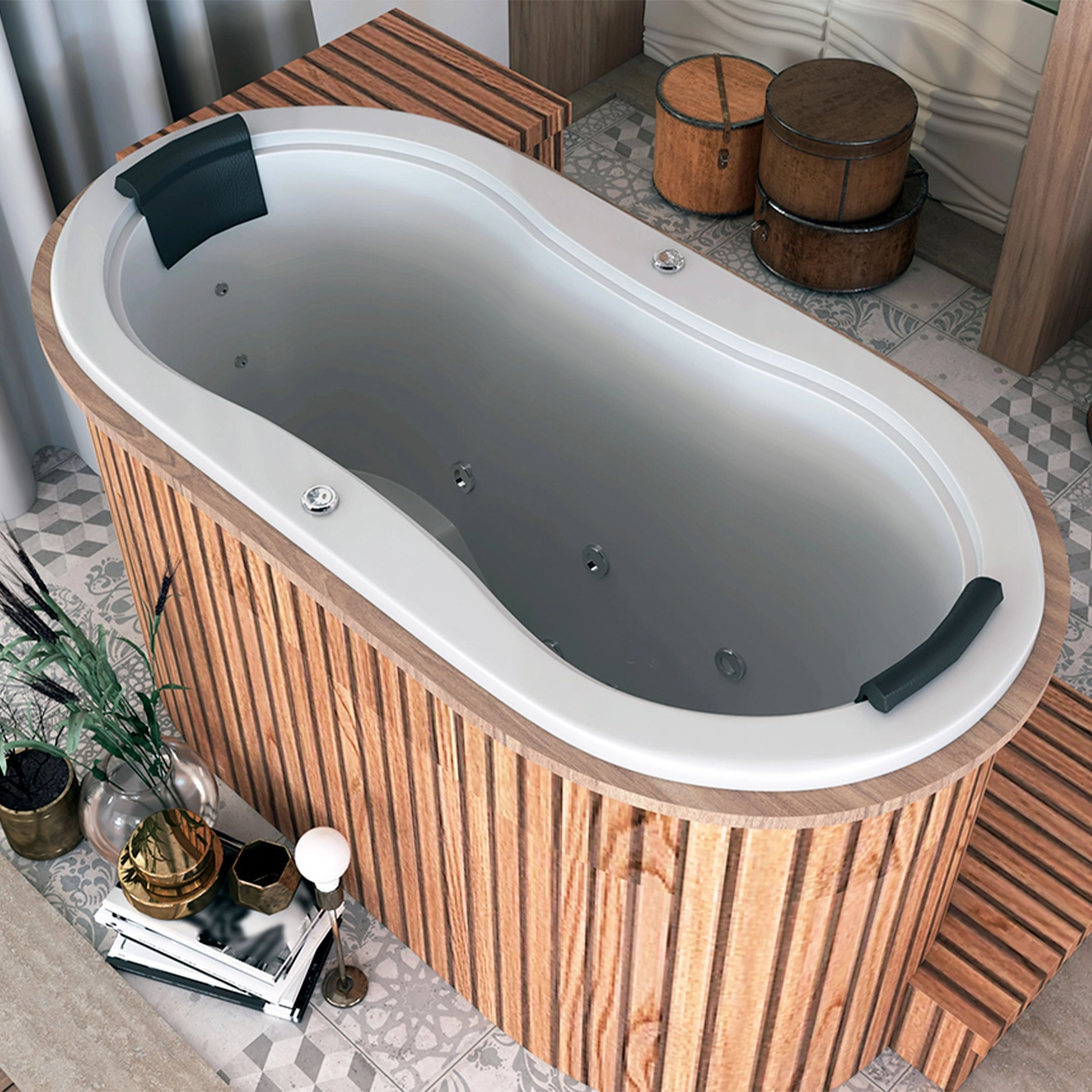 Banheira De Hidromassagem Ofuro Oval Duplo Elegance 161cmx81cmx95cm Em Gel Coat- 220v Mondialle Branco