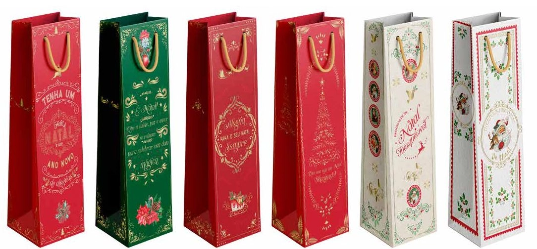 Sacola De Vinho Papel Natal C/hots Estamp Ref.scx0051