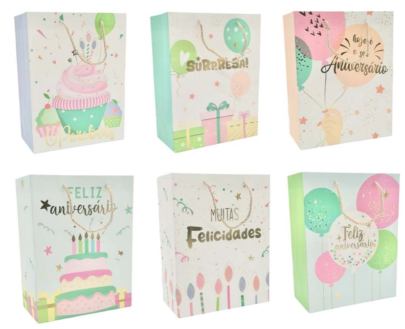 Sacola P/ Presente Est Celebracao Sortidas 28x37x12cm Multiart