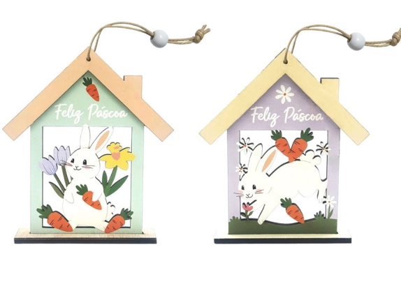 Enfeite Pendente Casa Coelho Mdf Sort 14x12cm Multiart