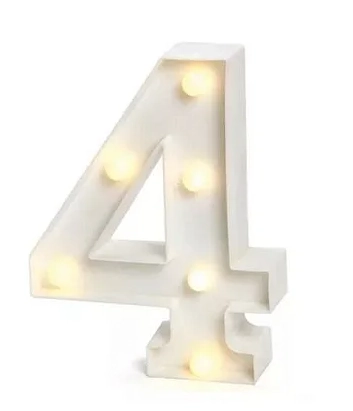 Enfeite Plast Peq Numero 4 C/led 16cm Brilha Festa