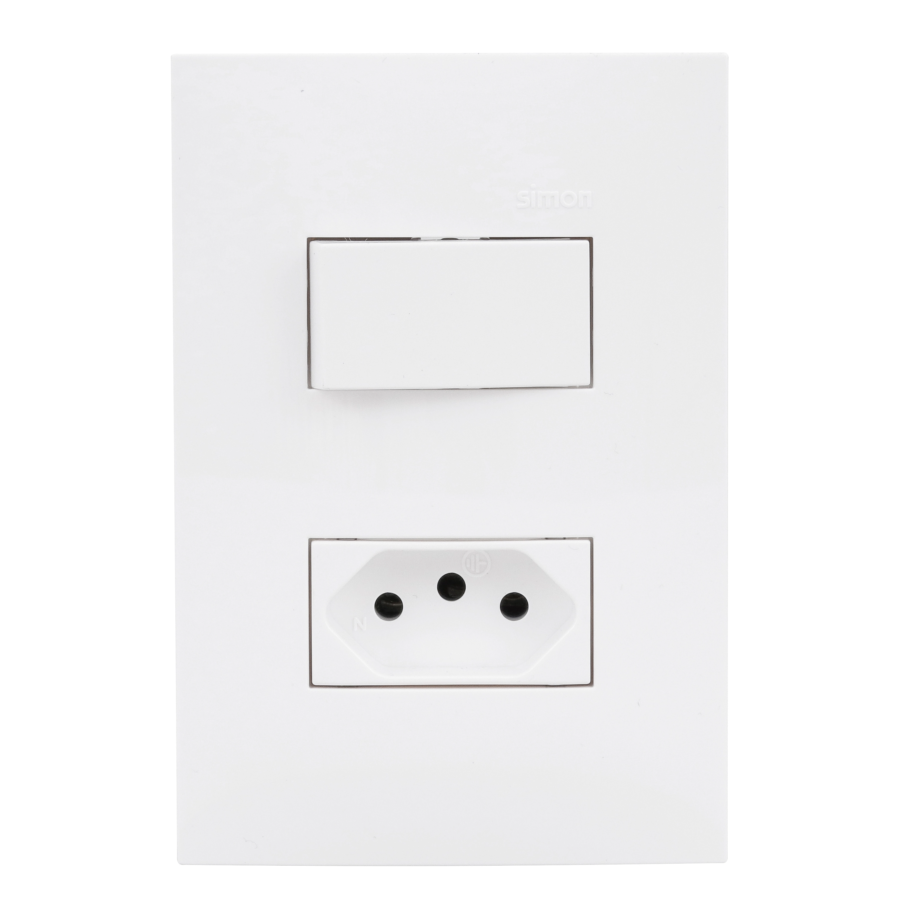 Conjunto de Interruptor Simples com Tomada Branco S35 Simon
