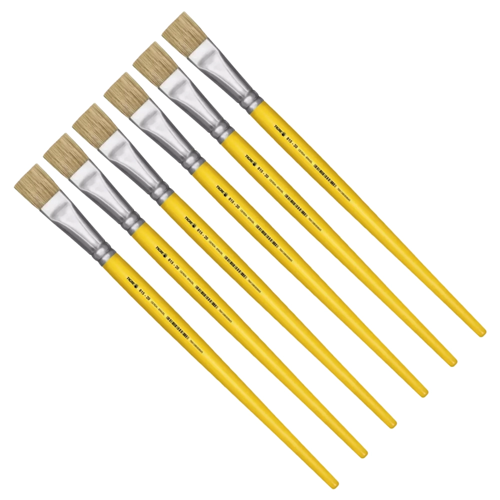 Kit 6 Pincel Chato Longo Cerda Natural 815-20 Nº20 Tigre