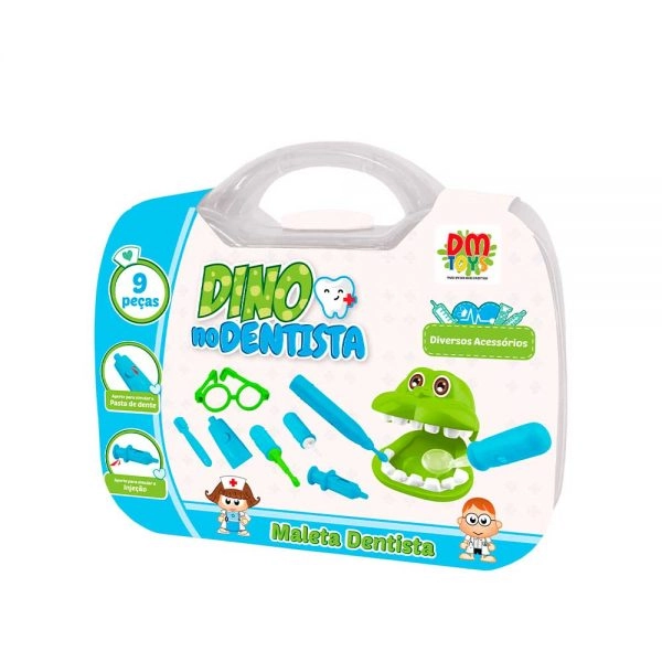 Maleta Dino No Dentista Com Acessorios 9 Pcs Dm Toys