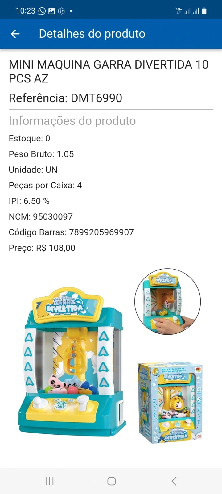 Mini Maquina Garra Divertida C/10pcs Ref.dmt6990