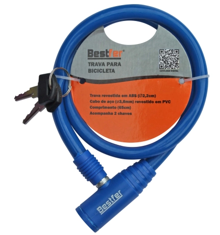 Trava Bicicleta Azul Solida Reforcada 6x65cm Bfh1251 Bestfer
